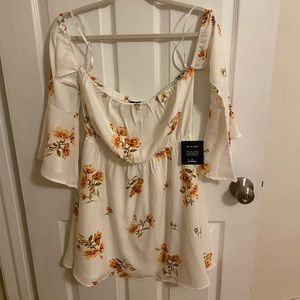 Lulus Flowy Floral Print Off the Shoulder Mini Dress